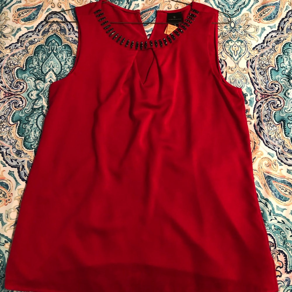 Chiffon Shell with keyhole and jeweled neckline